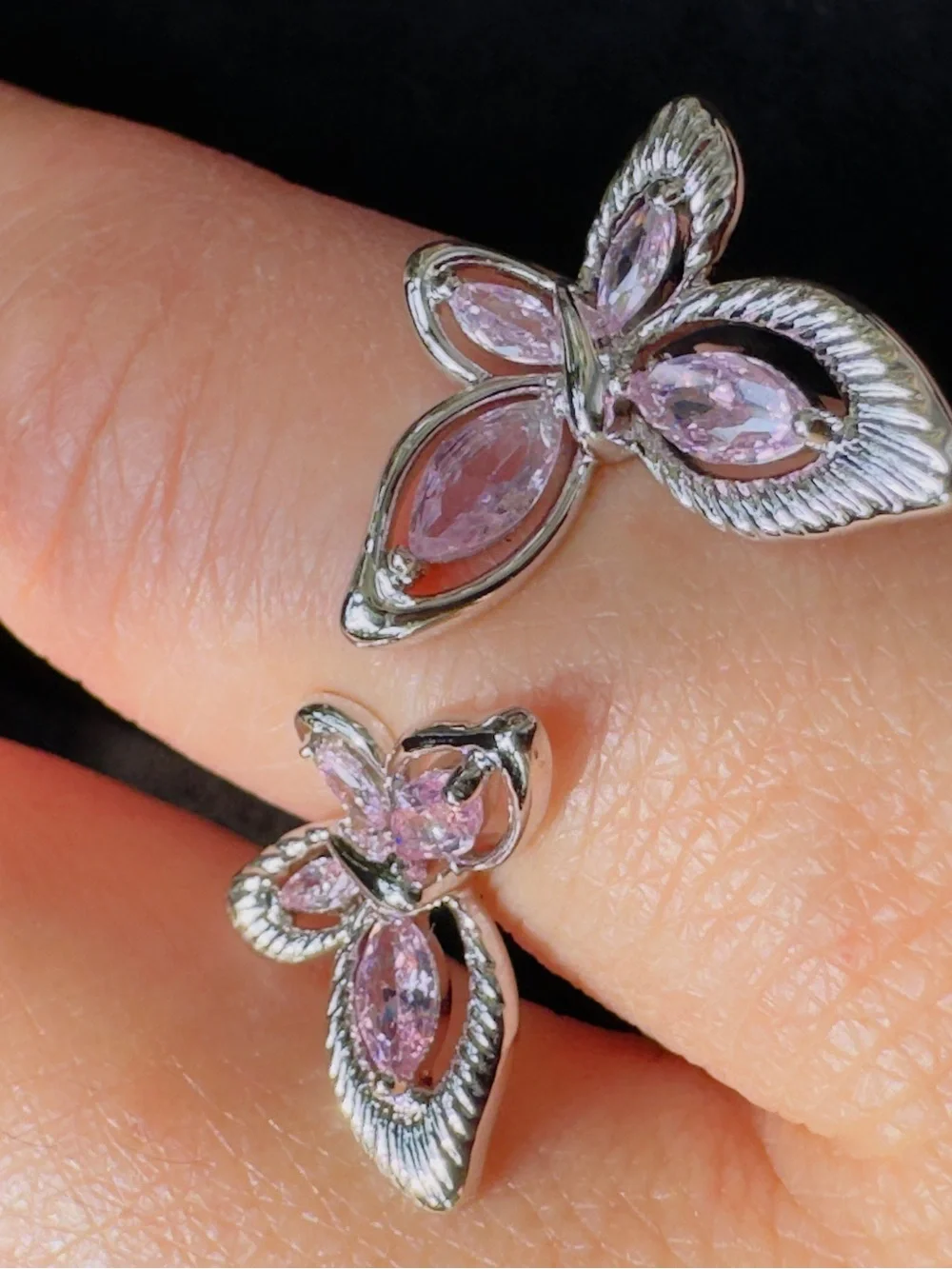 Silver Tone Pink Butterfly Ring - Elegant Women’s Jewelry
